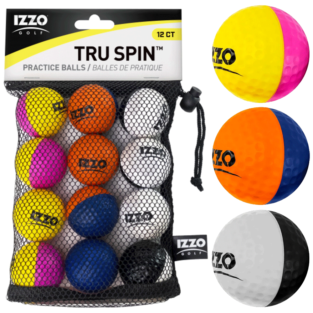 Izzo TRU-SPIN VISUAL ALIGNMENT GOLF PRACTICE BALLS X 12 PACK