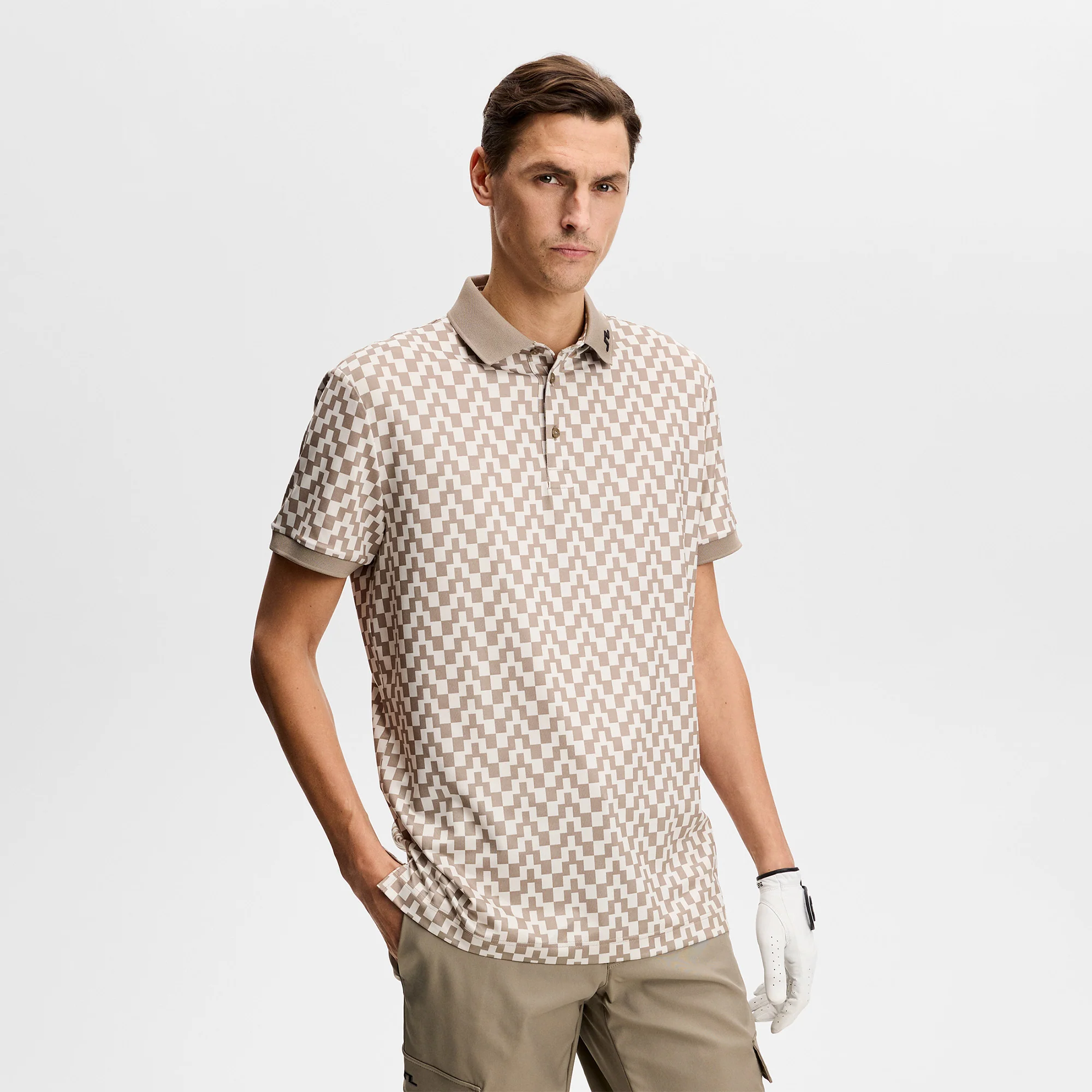 J.Lindeberg Tour Tech Print Polo Bridge Stack Brindle 2x