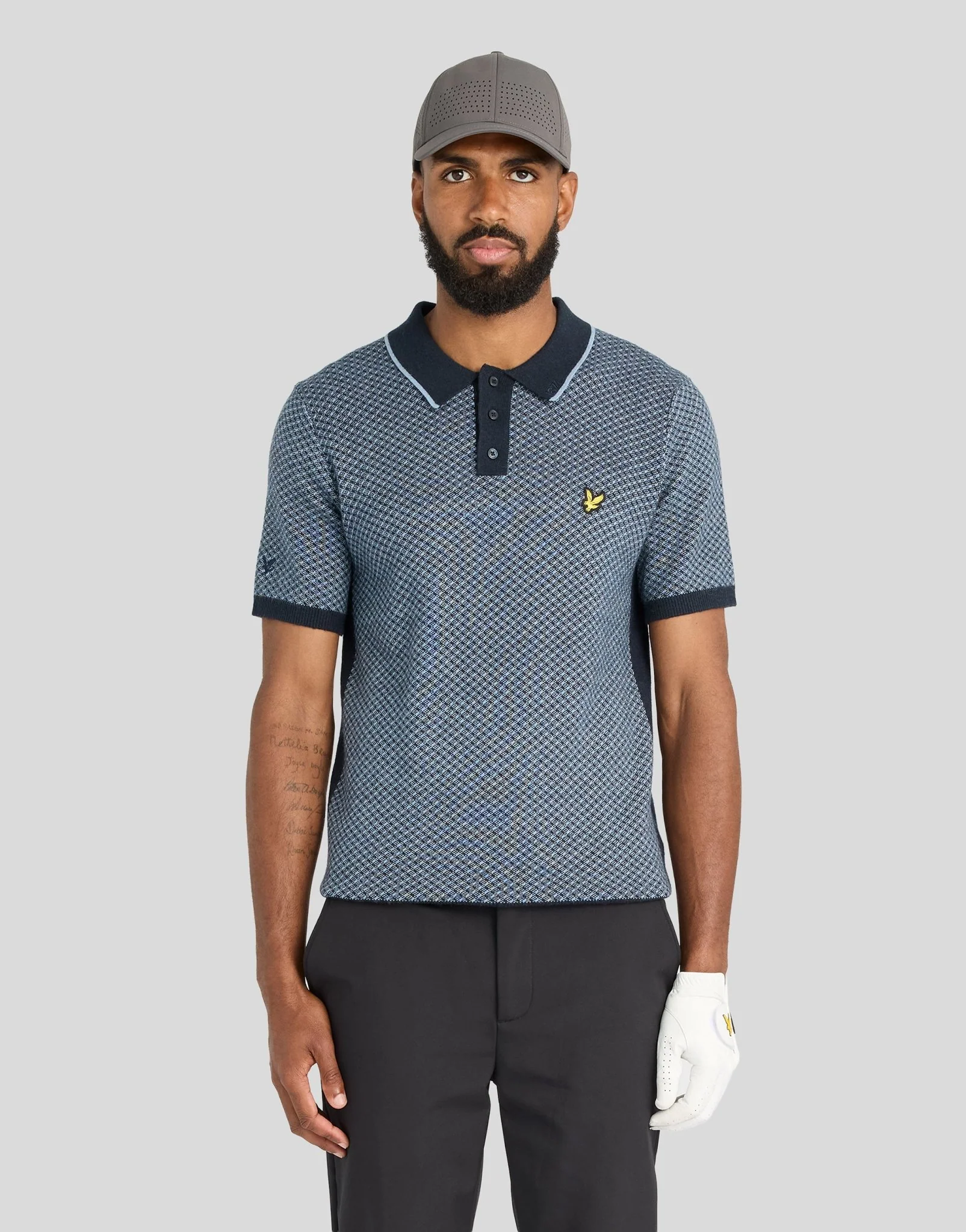 Lyle & Scott Cashmere Blend Cross Hatch Polo Dark