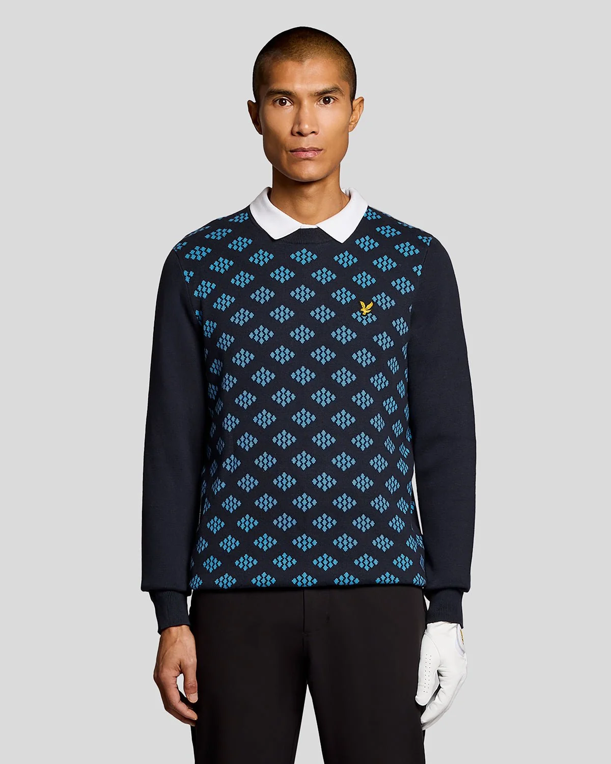 Lyle & Scott Cotton Crew Neck Argyle Jumper In
