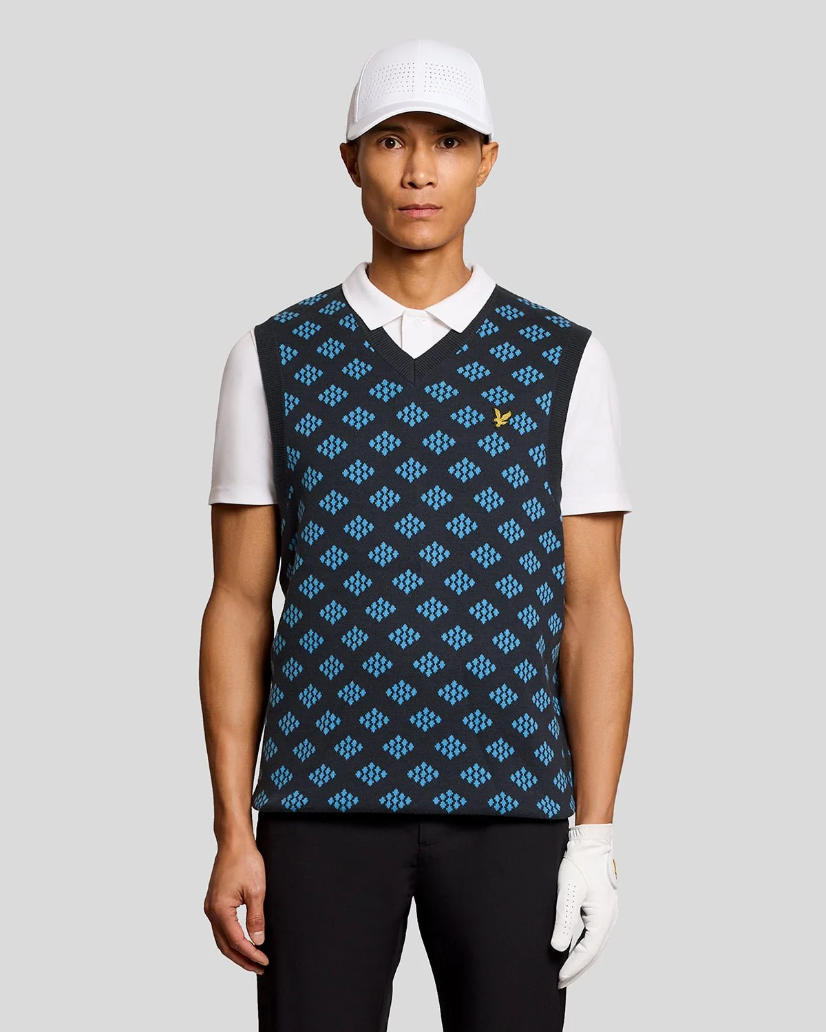 Lyle & Scott Cotton V Neck Argyle Vest In