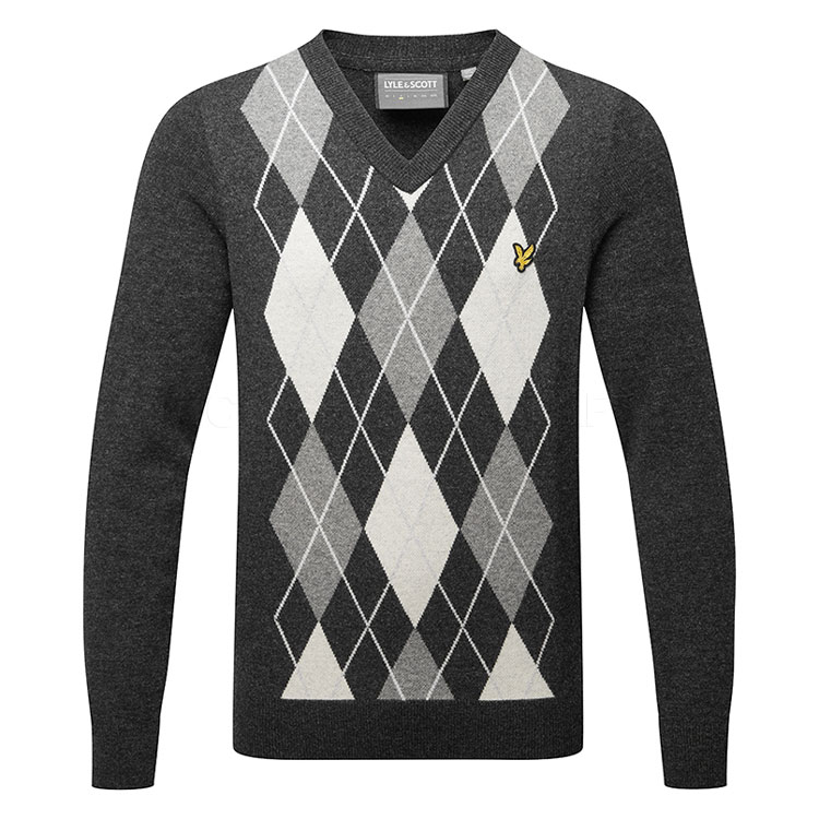 Lyle & Scott Lambswool Argyle V Neck Sweater Mid Kn2292g