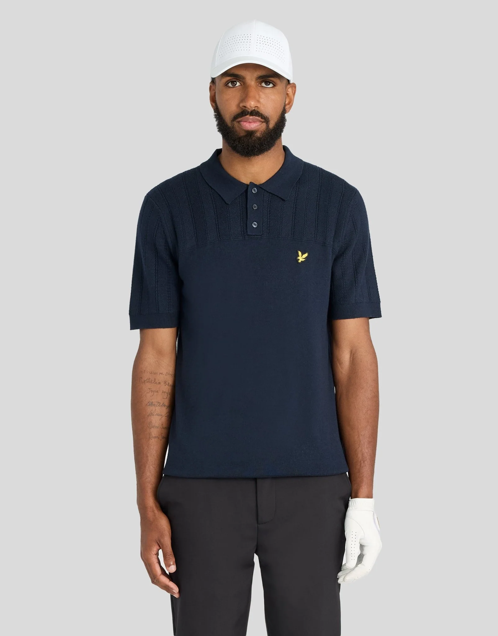 Lyle & Scott Texture Block Knitted Polo Dark