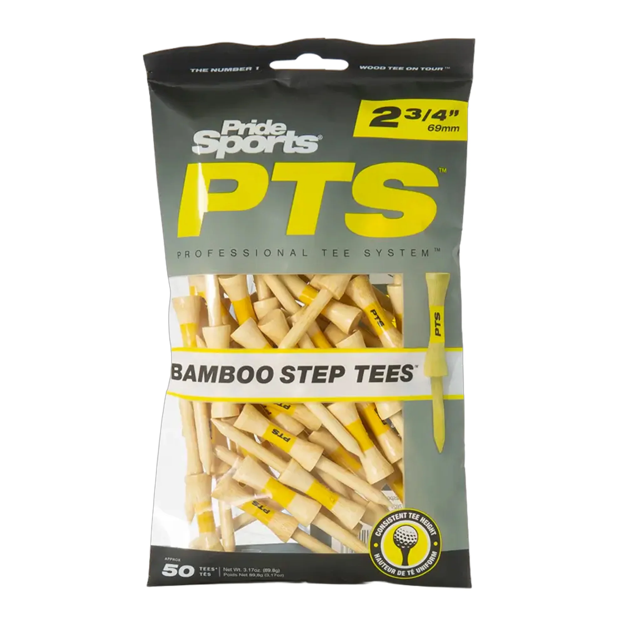 Pride Sports PTS Bamboo Step Tees (2 3/4") - Yellow / PK-50