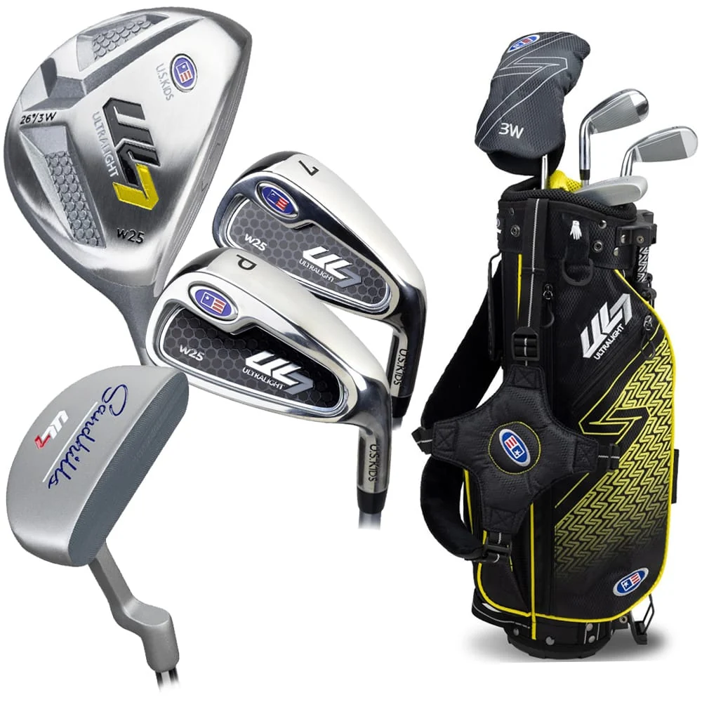 U.S. Kids Golf U.S Junior Ultralight 7 42 5-Piece Stand Bag Package Set - (42-45" Golfer Height) /Yellow / Left Hand / 42" - 45"